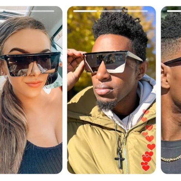 Oversized Square Sunglasses UV400 Protection Trendy Flat Top - Picture 4 of 8